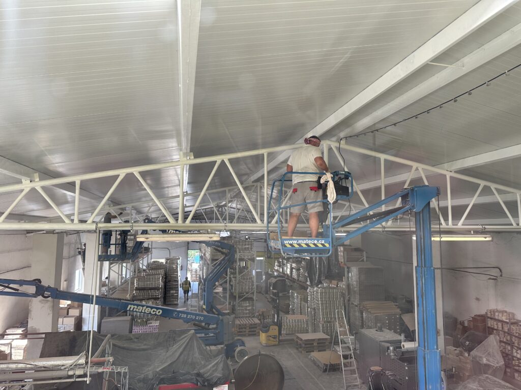 We have started masonry repairs and painting of our production hall!
